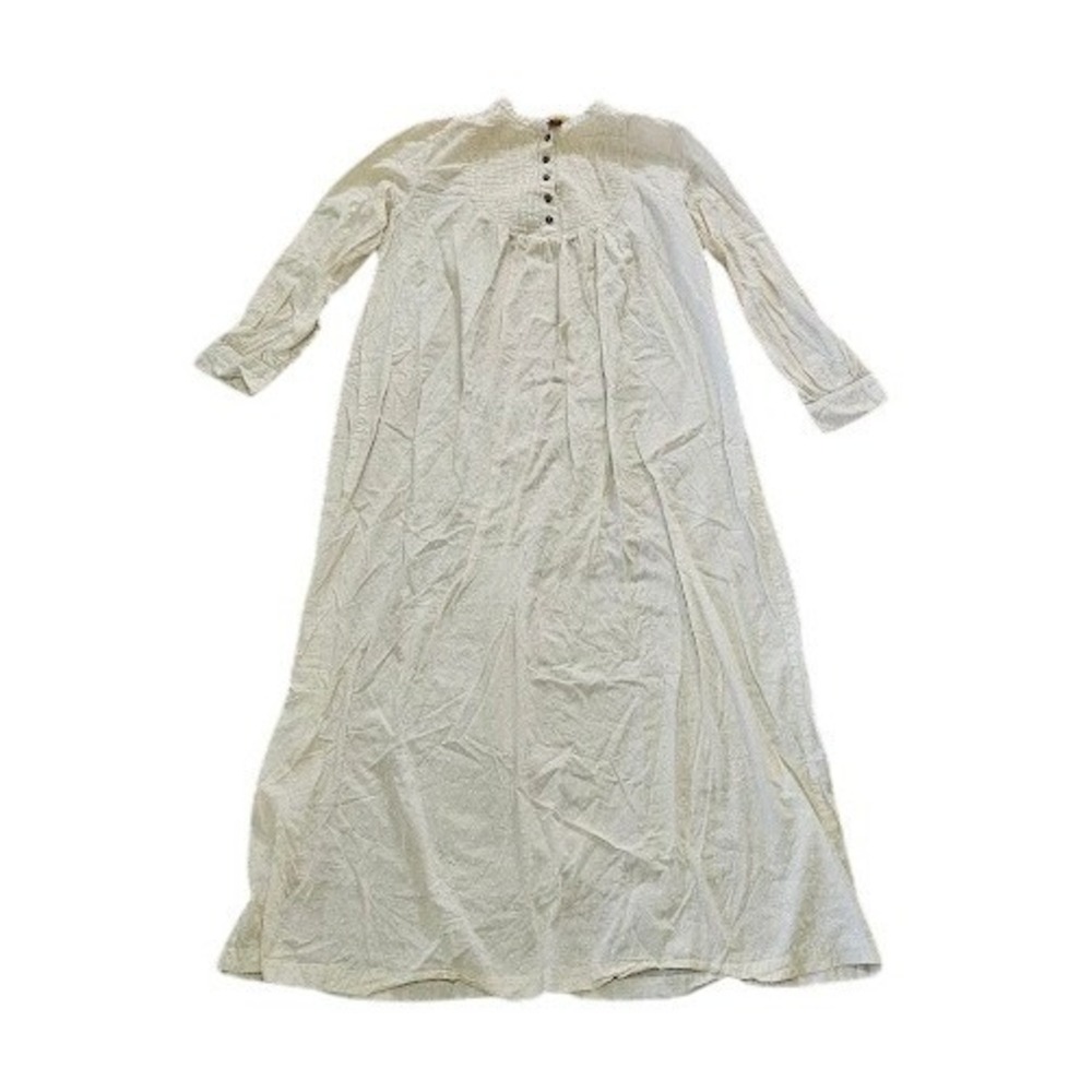 April Cornell Women Small Cream Swiss Dot Pintuck Long Sleeve Maxi Nightgown
